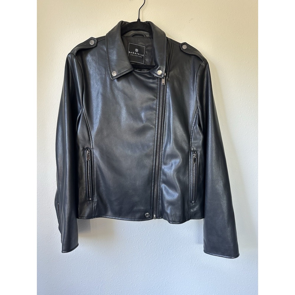 Bagatelle Womens Faux Leather Belted Long Sleeves Biker Jacket Black Size Large
